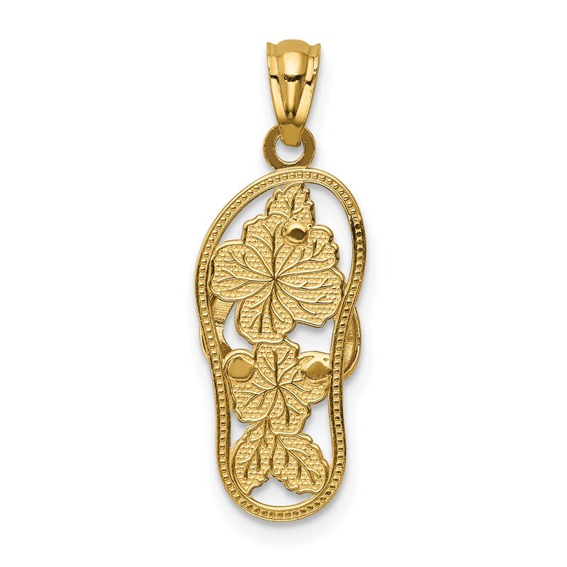 14k and White Rhodium Polished Floral Flip Flop Pendant
