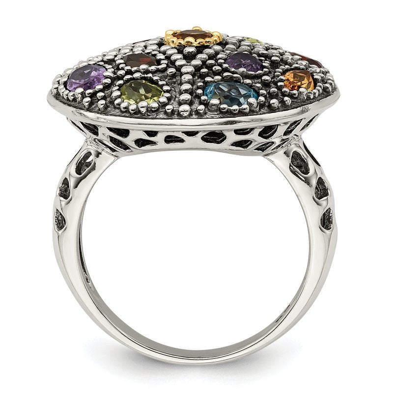 Sterling Silver with 14K Accent Antiqued .43Amethyst/.19Citrine/.32Blue Topaz/.32Peridot/.35Garnet Ring