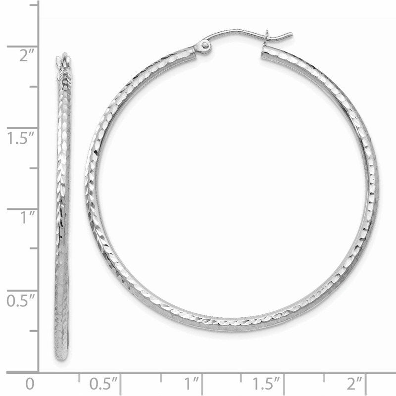 14k White Gold 2x45mm Diamond-cut Round Tube Hoop Earrings