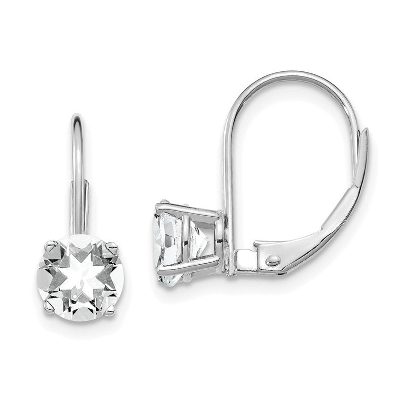 14k White Gold 6mm Round Cubic Zirconia Leverback Earrings