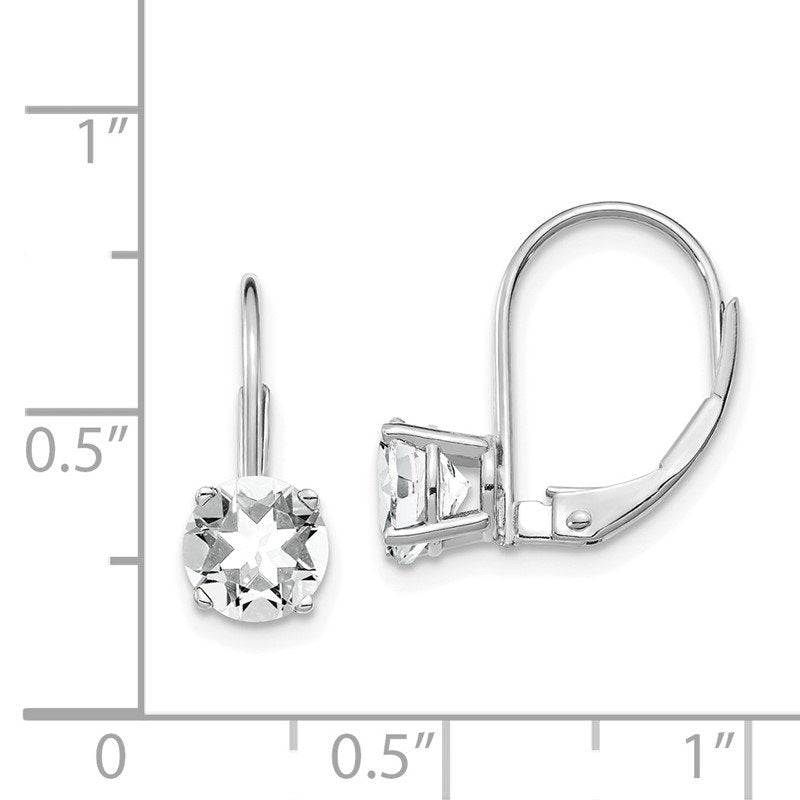 14k White Gold 6mm Round Cubic Zirconia Leverback Earrings