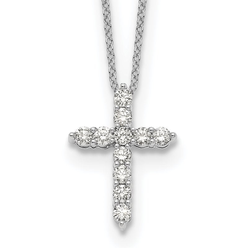 14k White Gold 1/4 carat Diamond Cross Pendant 18 inch Necklace