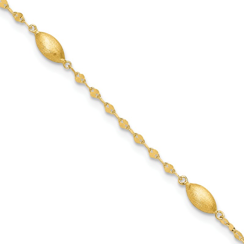 14k Diamond-cut Chain with Satin Oval Beads 18 inch Necklace