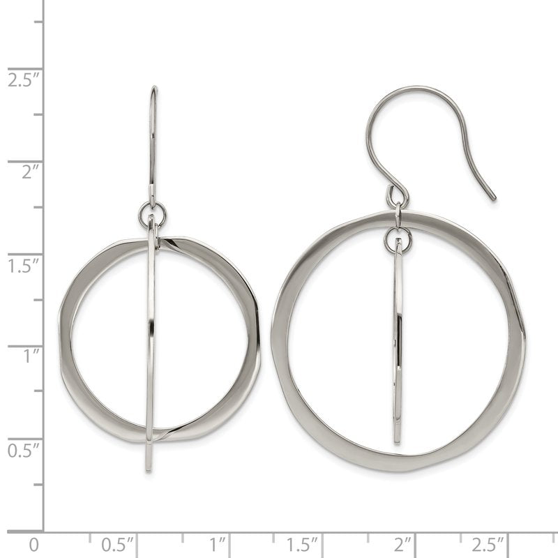 Stainless Steel Polished Circles Dangle Shepherd Hook Earring