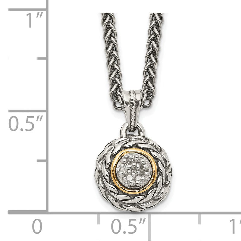 Sterling Silver Antiqued with 14K Accent 18 Inch Diamond Round Pendant Necklace