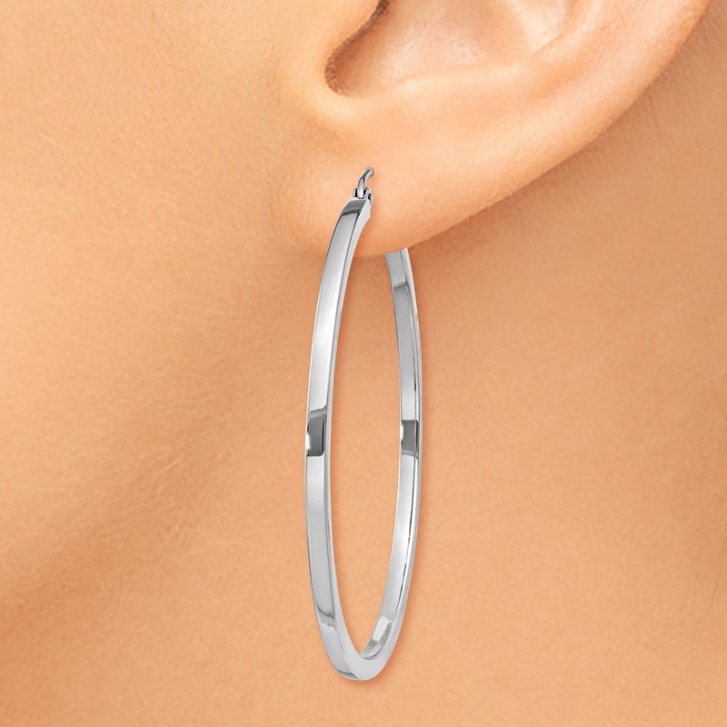 14k White Gold 2mm Square Tube Hoops