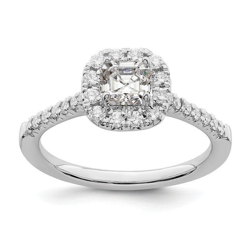 14K White Gold 1/2 carat Lab Grown Diamond VS+ F+ Semi-Mount Asscher Halo Engagement Ring