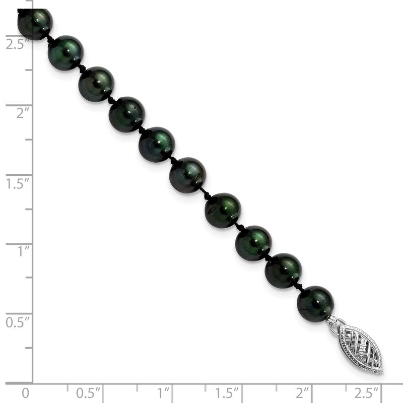 14k White Gold 6-7mm Black Round Akoya Saltwater Cultured Pearl 16 inch Necklace