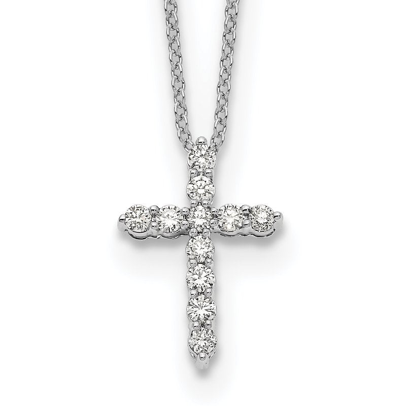 14k White Gold 1/4 carat Diamond Cross Pendant 18 inch Necklace