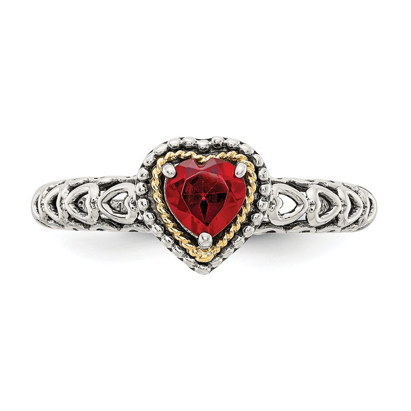 Sterling Silver with 14K Accent Antiqued Heart Garnet Ring