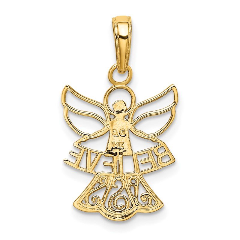 14K and White Rhodium BELIEVE Angel Pendant