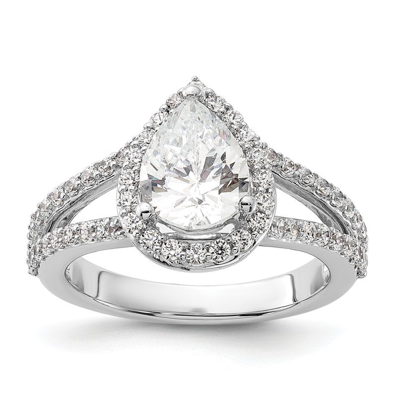 14K White Gold 5/8 carat Lab Grown Diamond VS/SI  D E F  Semi Mount Pear Halo Engagement Ring