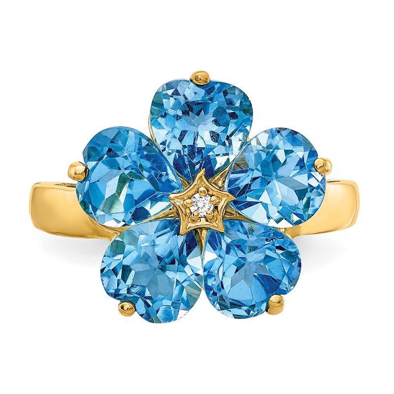 14k 6mm Heart Blue Topaz AAA Diamond ring