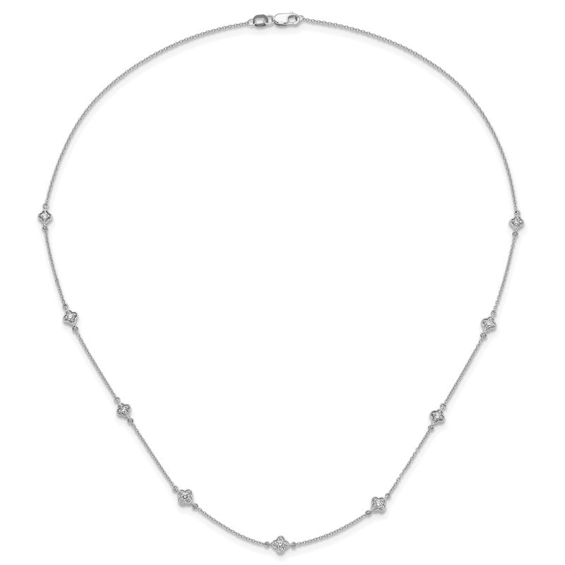 14k White Gold Complete 1/2 carat Diamond Quatrefoil Design 9-Station 18 inch Necklace