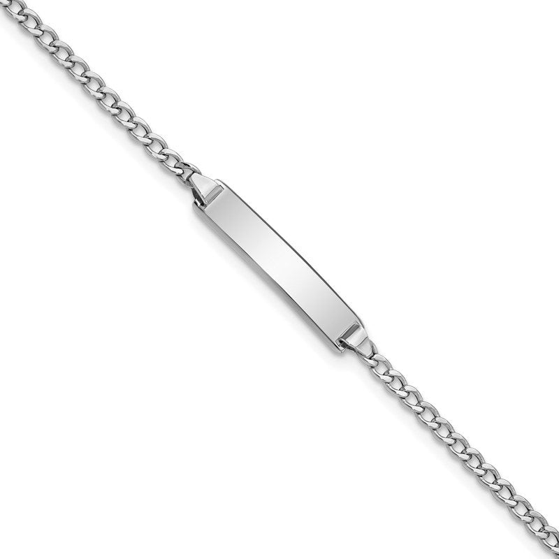 14k White Gold Polished Semi-Solid Chain/Solid Plate Cuban Link 20x4.5mm Plate 5.5 inch Baby/Child ID Bracelet