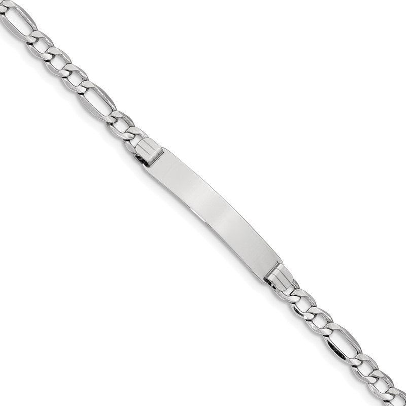 14K White Gold Polished Semi-Solid Chain/Solid Plate Figaro Link 33.5x6.5mm Plate 7 inch ID Bracelet