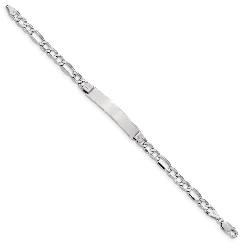 14K White Gold Polished Semi-Solid Chain/Solid Plate Figaro Link 33.5x6.5mm Plate 7 inch ID Bracelet