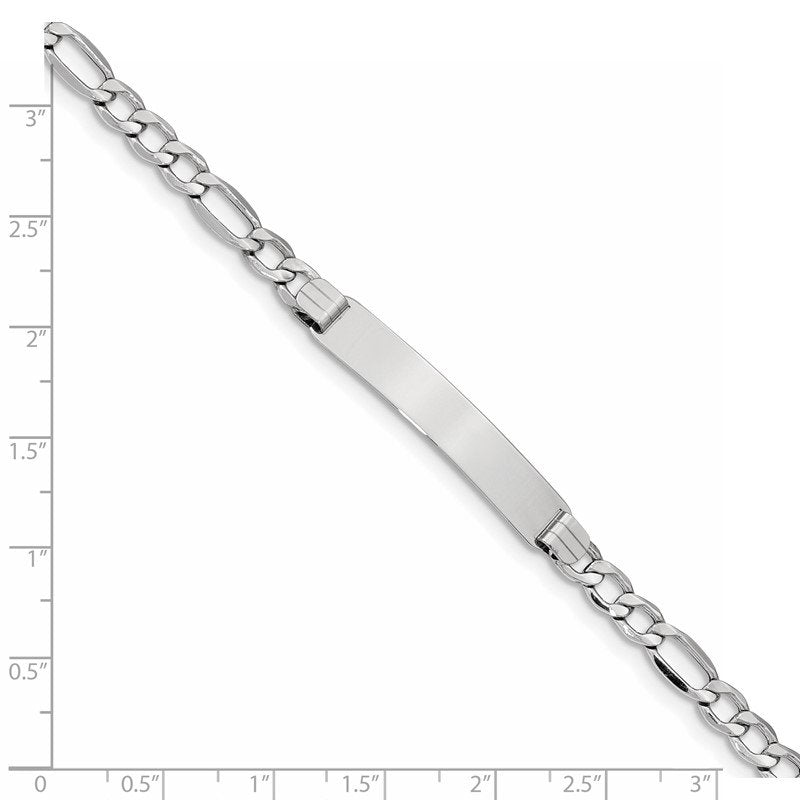 14K White Gold Polished Semi-Solid Chain/Solid Plate Figaro Link 33.5x6.5mm Plate 7 inch ID Bracelet
