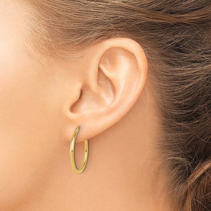 14K 2x25mm Polished Hoop Earrings