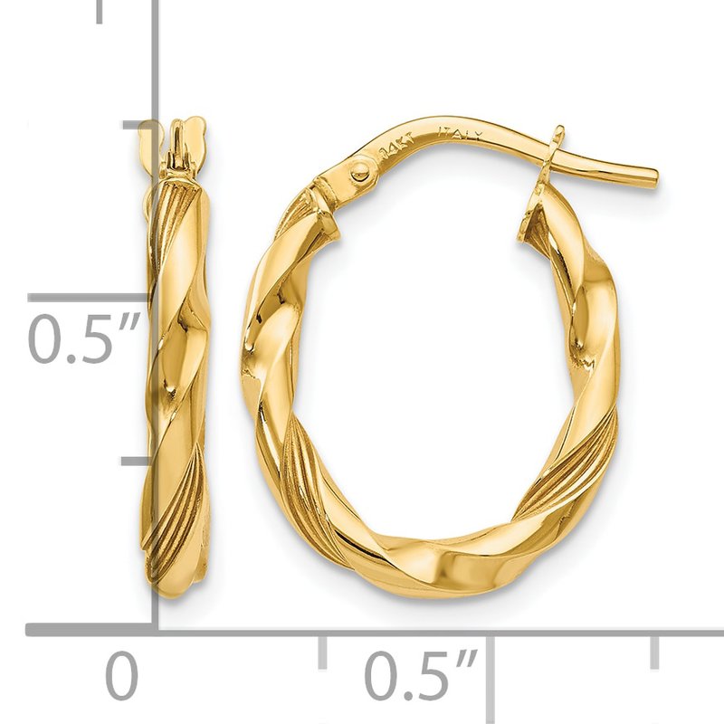14K Polished and Textured Hoop Earrings