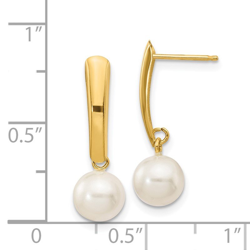 14K 6-7mm White Round Freshwater Cultured Pearl Post Dangle Earrings