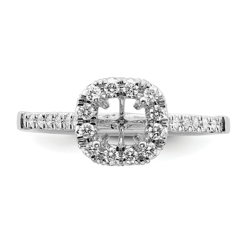14K White Gold 3/8 carat Lab Grown Diamond VS+ F+ Semi-Mount Cushion Halo Engagement Ring