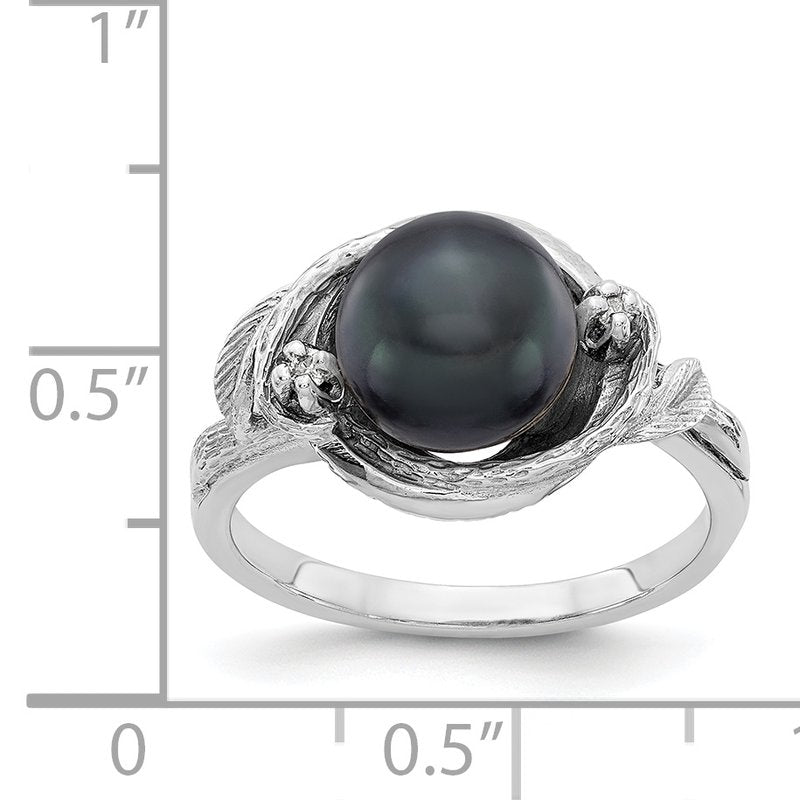 14k White Gold 7.5mm Black FW Cultured Pearl VS Diamond ring