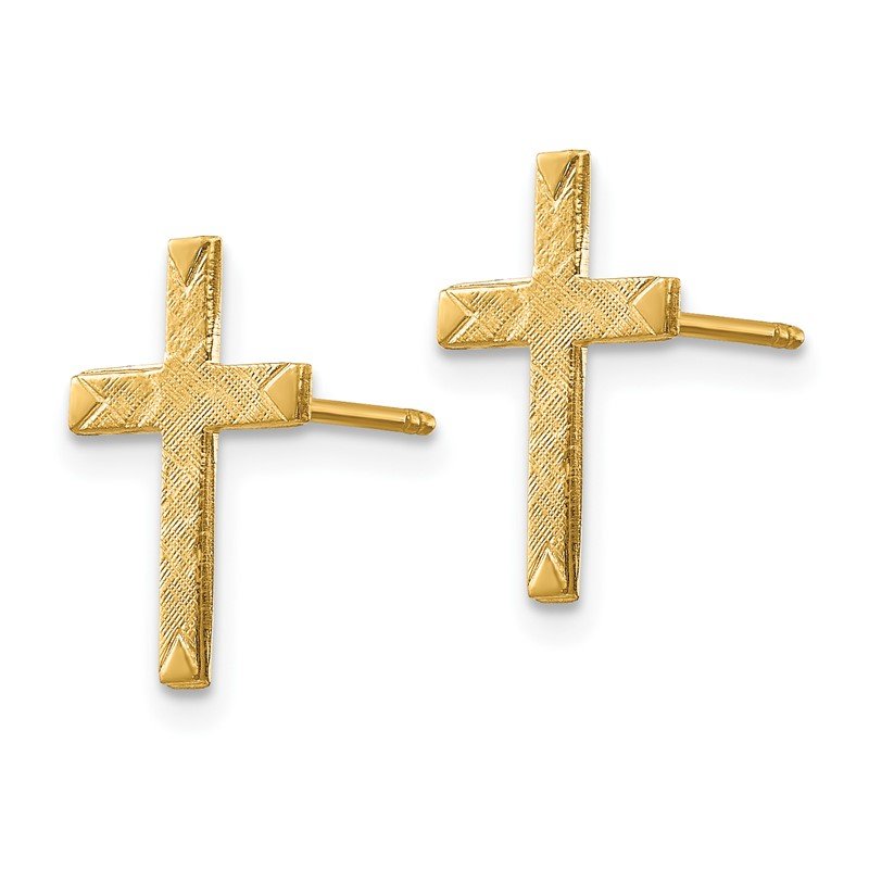 14k Brushed Finish Cross Earrings