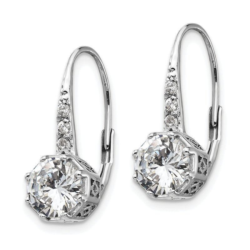 Sterling Silver Rhodium-plated Brilliant-cut CZ Leverback Earrings