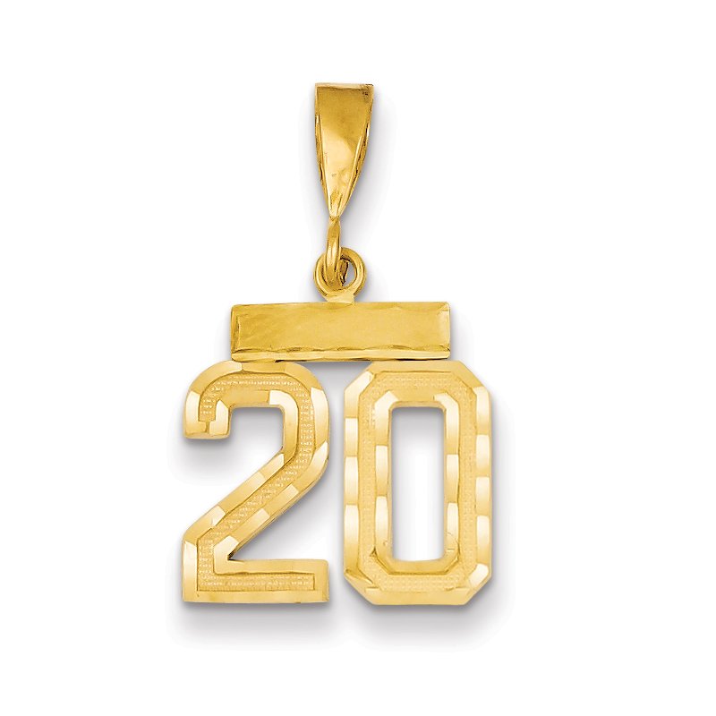 14k Small Brushed Diamond-cut Number 20 Charm