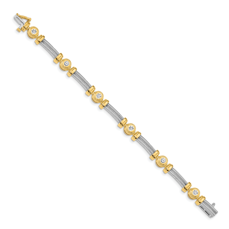 14k Two-tone Complete 1.4 carat Round AA Diamond Bezel and Twisted Bar 7 inch Bracelet