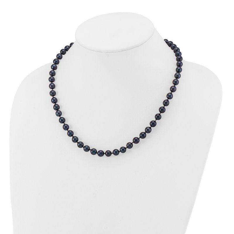 14k White Gold 7-8mm Black Round Akoya Saltwater Cultured Pearl 16 inch Necklace