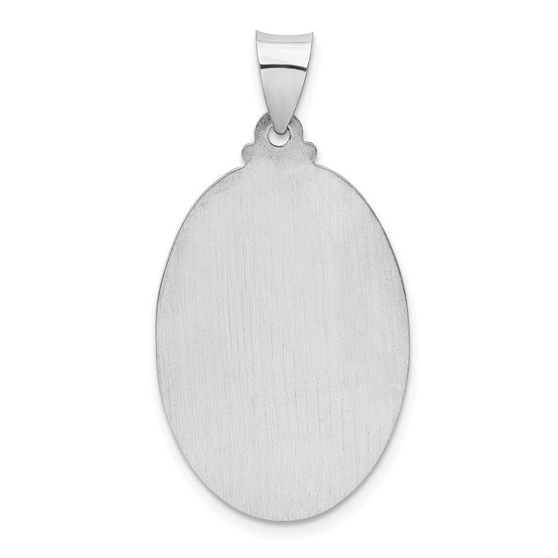 14k White Gold Polished and Satin Hollow St Christopher Medal Oval Pendant
