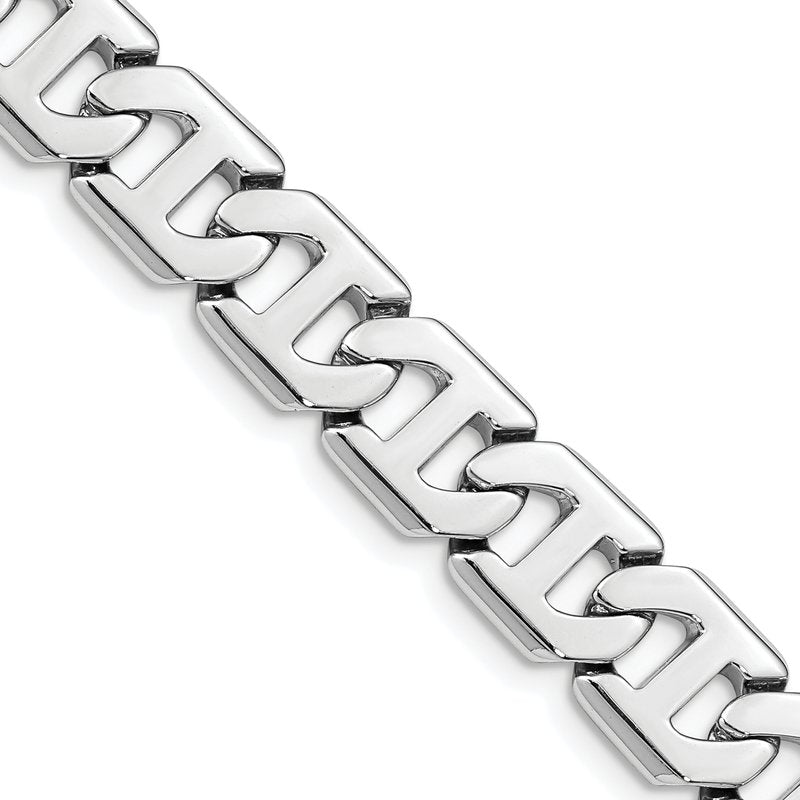 14K White Gold 20 inch 10.2mm Hand Polished Fancy Link with Box Catch Clasp Chain