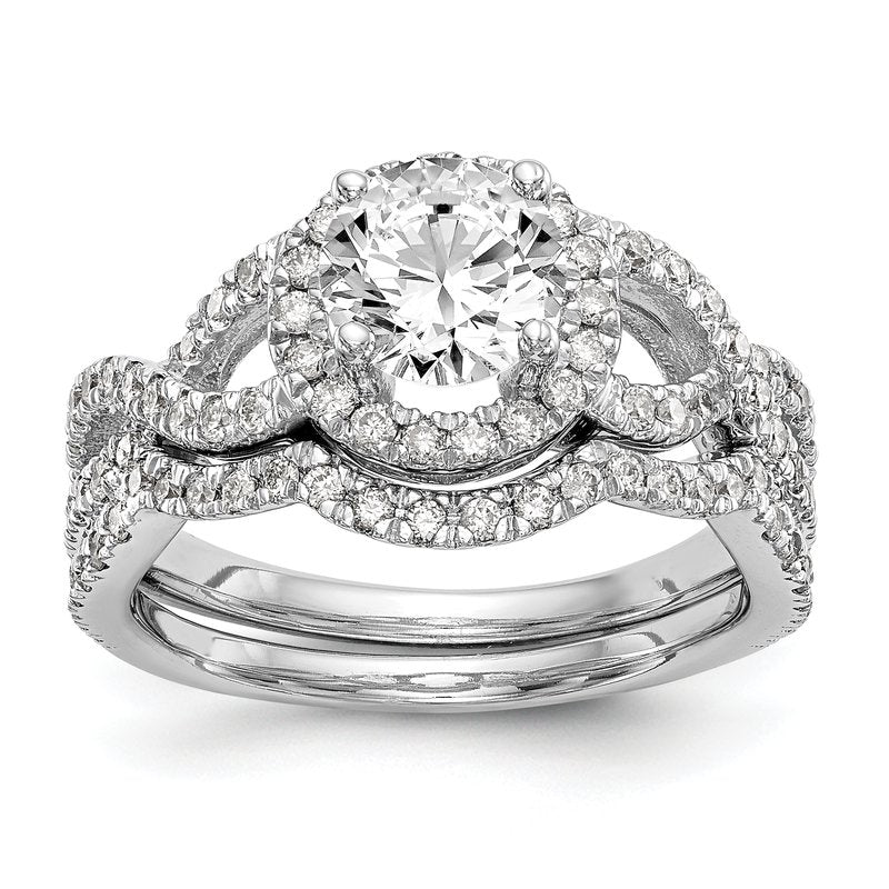 14K White Gold 3/4 carat Lab Grown Diamond VS/SI  D E F  Semi Mount Round Halo Engagement Ring
