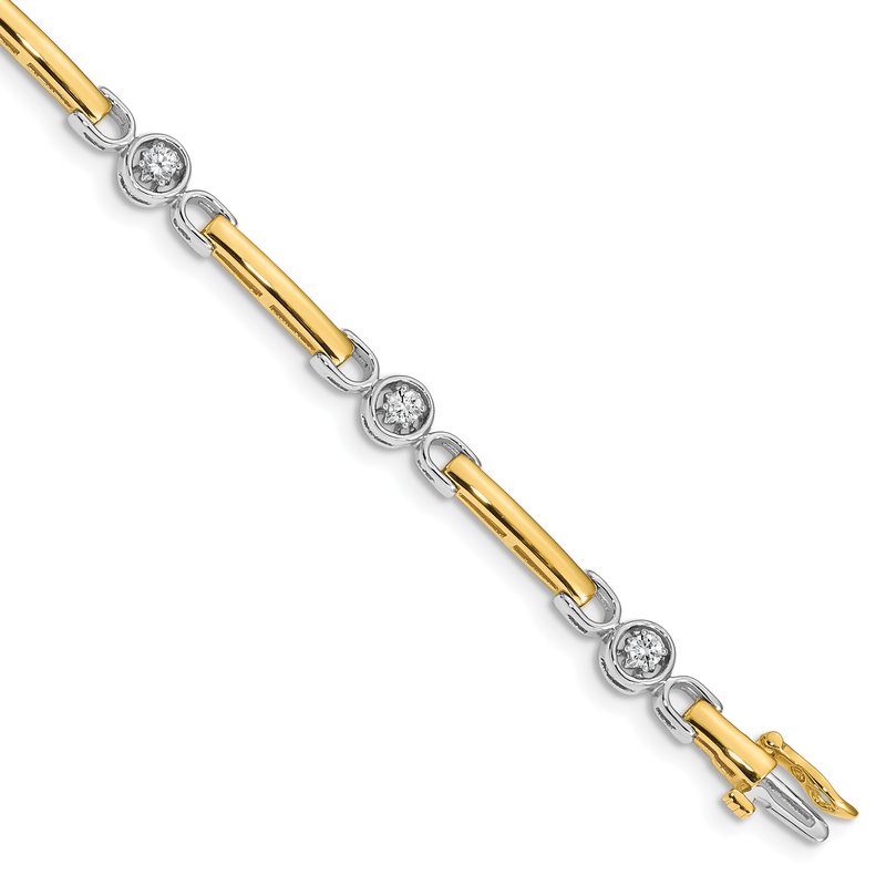 14k Two-tone Complete 1/2 carat Round VS Diamond Bar 7 inch Tennis Bracelet
