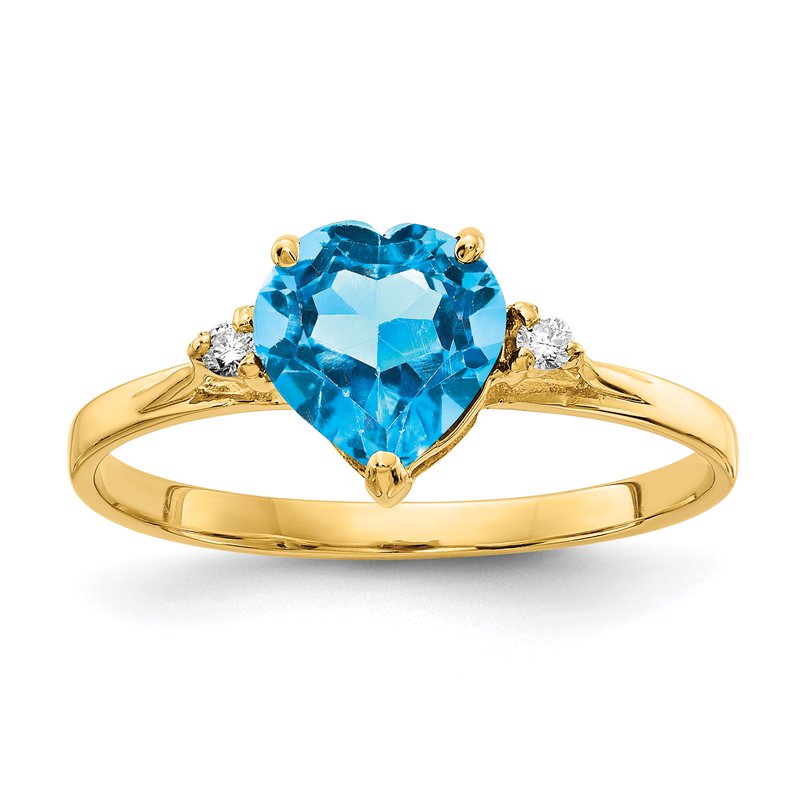 14k 7mm Heart Blue Topaz VS Diamond ring