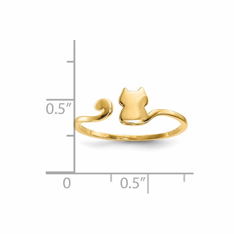 14k Gold Polished Cat Adjustable Cuff Ring
