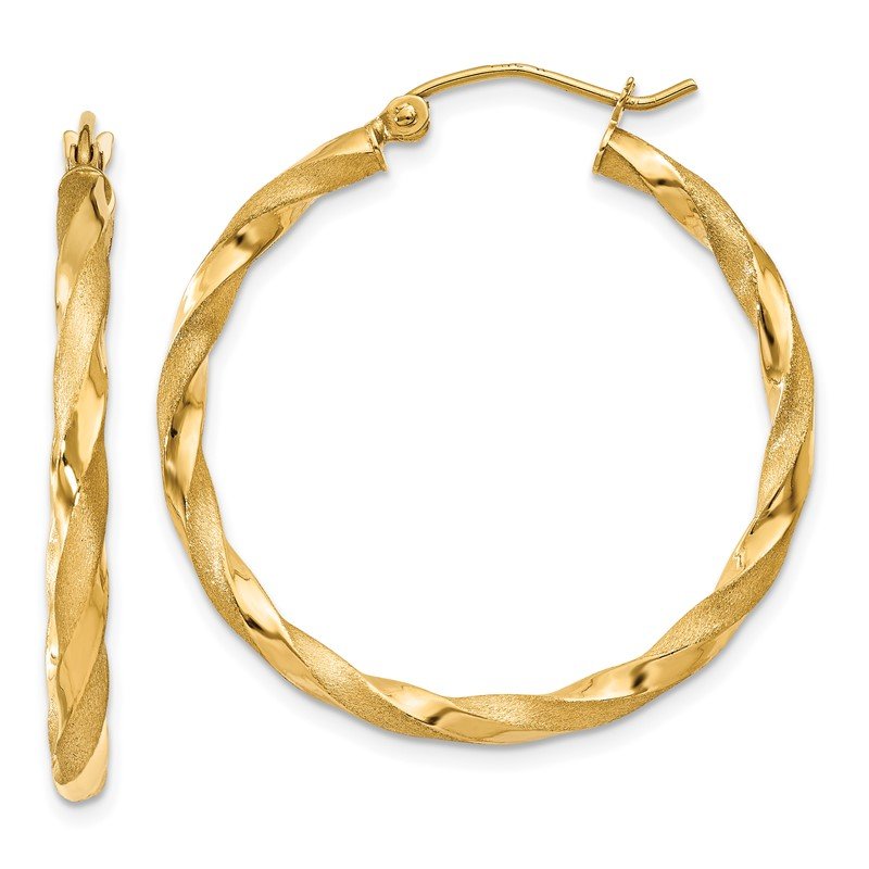 14k Polished &amp; Satin Twisted Hoop Earrings