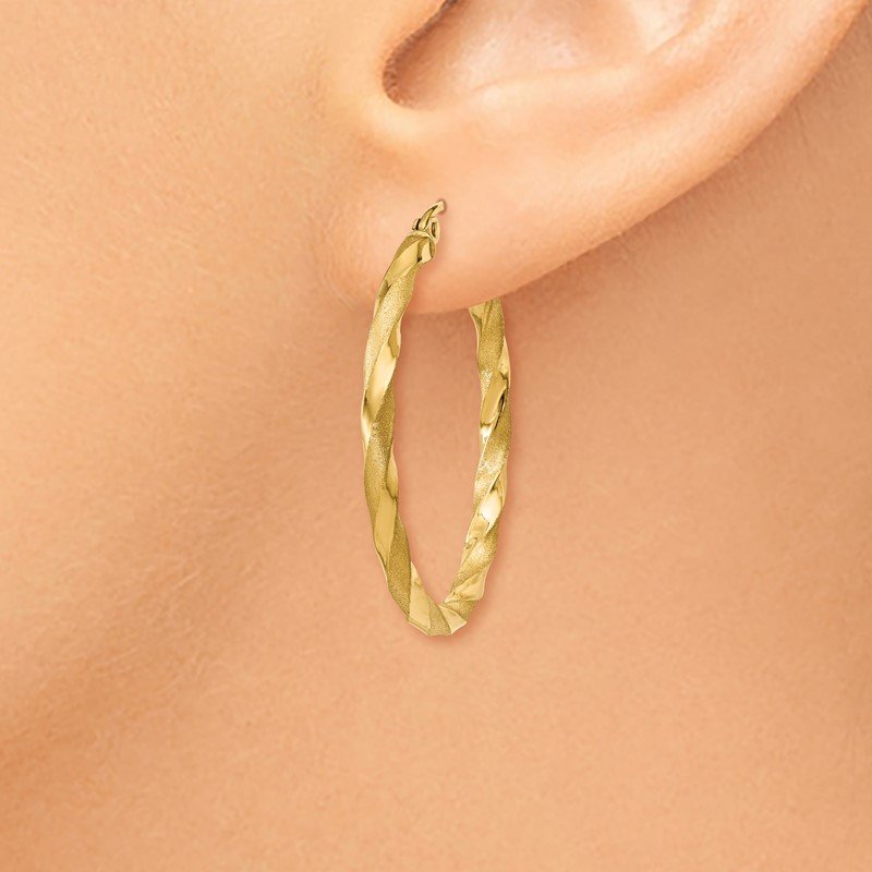 14k Polished & Satin Twisted Hoop Earrings
