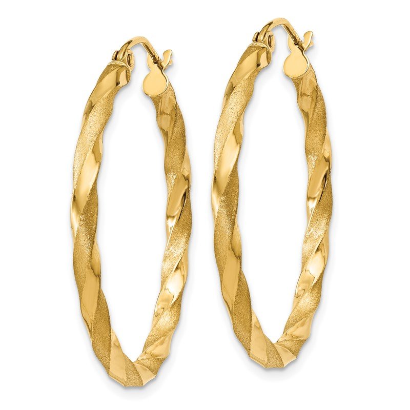 14k Polished &amp; Satin Twisted Hoop Earrings