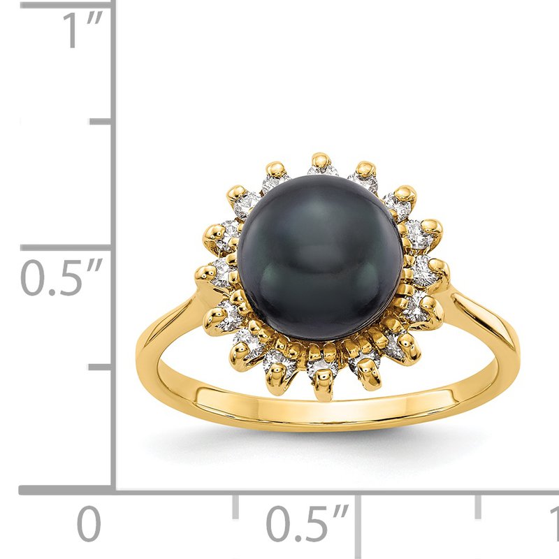 14k 7.5mm Black FW Cultured Pearl A Diamond ring