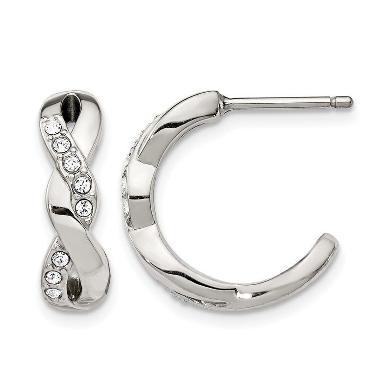 Stainless Steel Polished with Crystals Post Hoop Earrings
