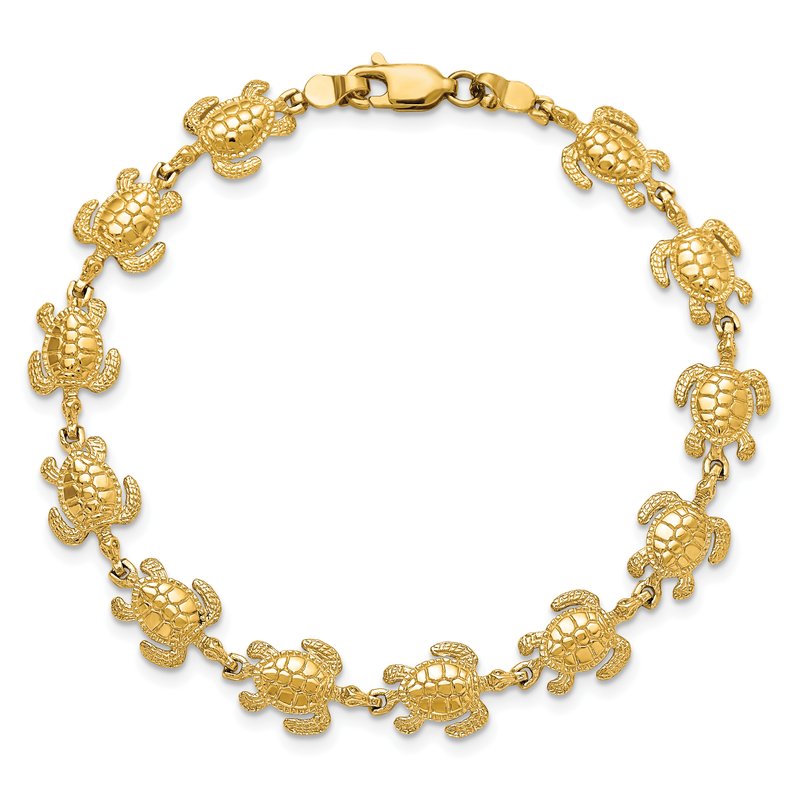 14k Swimming Sea Turtle 7.25 inch Bracelet
