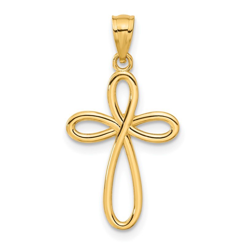 14k Yellow Gold Ribbon Cross Pendant