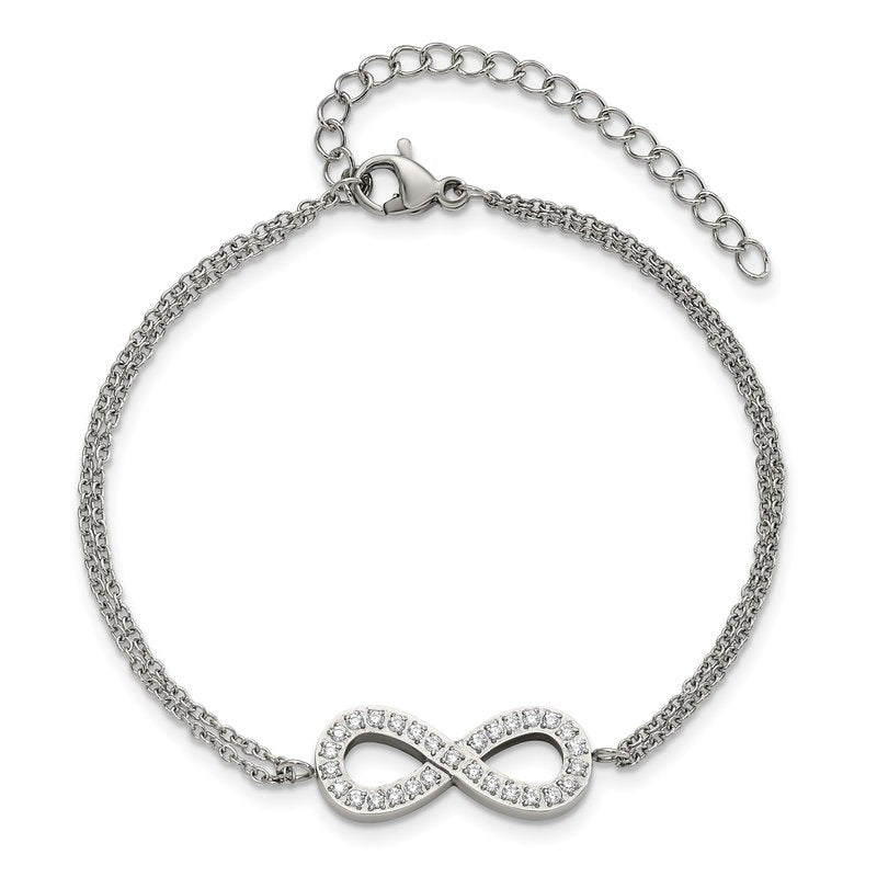 Stainless Steel Polished with CZ Infinity Symbol 6.25 inch Bracelet with 2 inch Extension