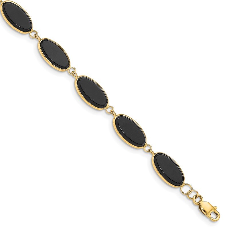 14k Polished 12x7mm Onyx 7.25 inch Bracelet