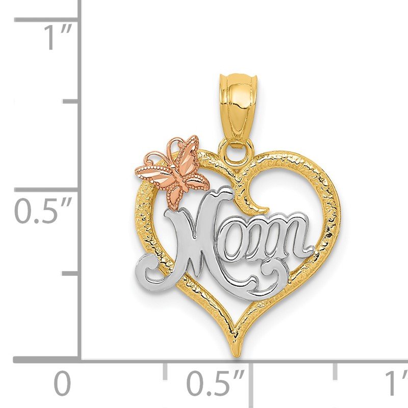 14k Two-tone with White Rhodium MOM with Butterfly Heart Pendant