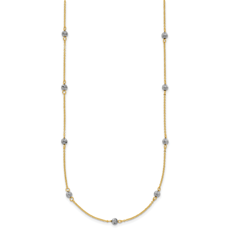 14K Two-tone Diamond-cut Beads 16 inch Station Necklace Plus 2 inch Extender