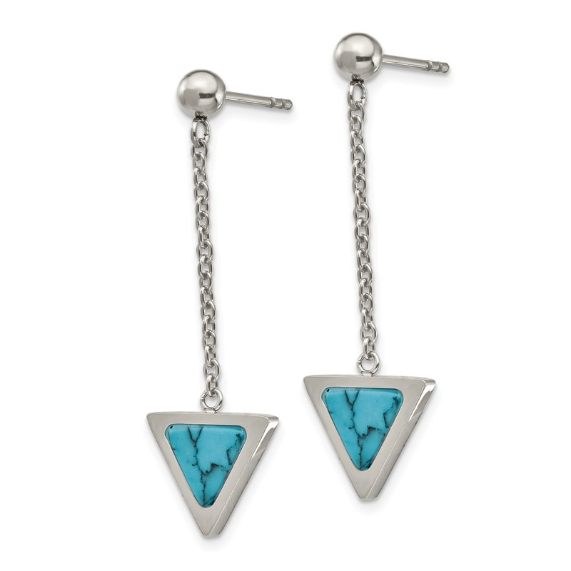 Stainless Steel Polished with Reconstructed Howlite Triangle Post Dangle Earrings